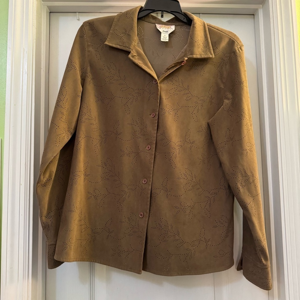 Talbots Petite Suede Long Sleeve Button Down Top